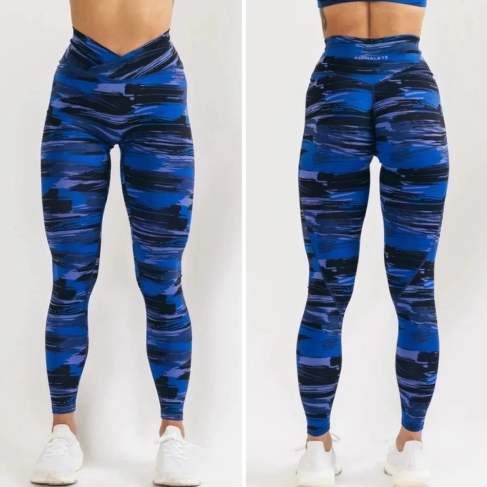Alphalete Electric Blue Canvas Camo Surface Power Leggings size XS